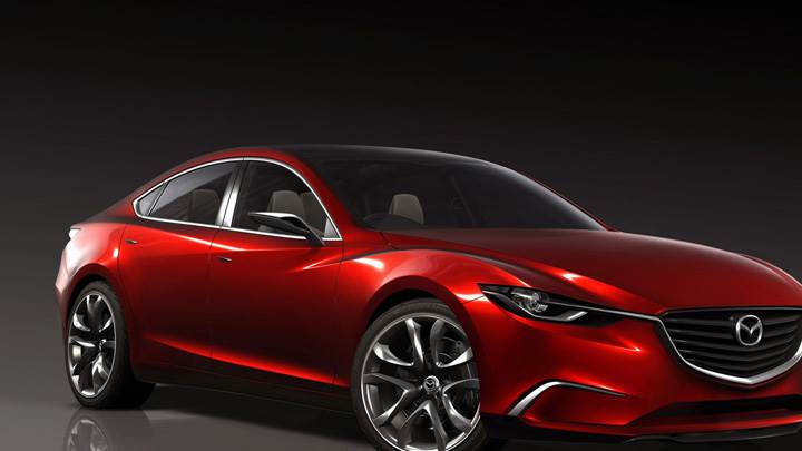 Mazda Takeri Concept Saloon In Red Side Front Pose